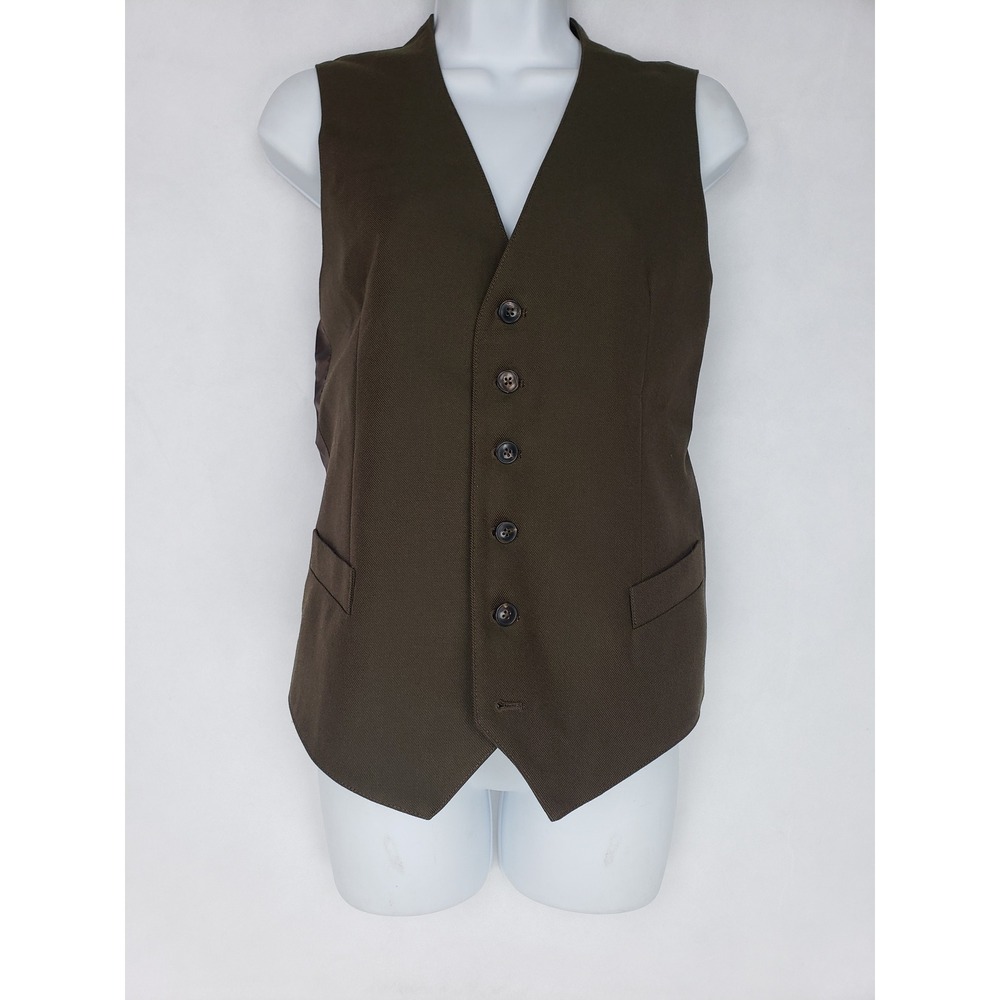 6397 Structured Vest Earth Brown 100% Wool V-Neck Button Front Made USA XS NWT